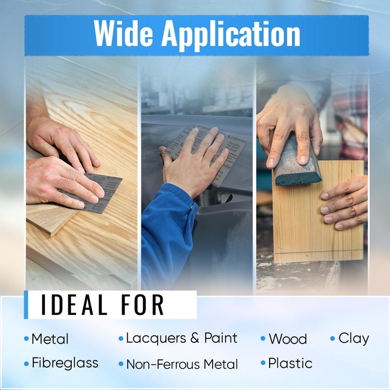 eQualle 600 Grit Sandpaper Sheets, 50-Pack, 9x11 in - High-Performance Sandpaper for Smooth Sanding, Furniture Refinishing, Car Polishing, and Metal | Papel de Lija 600 para Pulido de Superficies y Muebles - Image 3